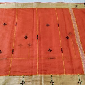 Ghabakala_SKUKOTAB11_Orange-Hand-Embroidered-Kota-Doria-Sari-With-Broad-Zari-Border