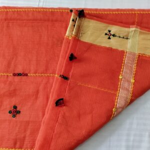Ghabakala_SKUKOTAB11_Orange-Hand-Embroidered-Kota-Doria-Sari-With-Broad-Zari-Border