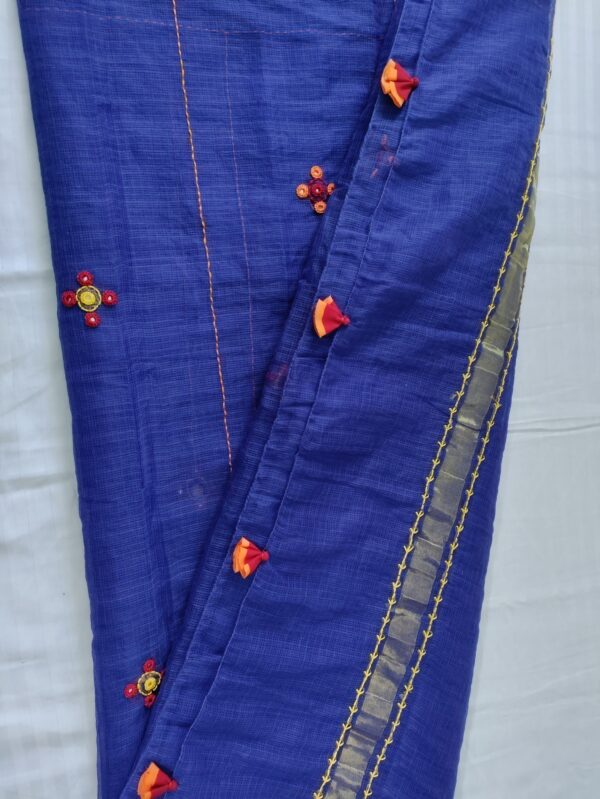 Ghabakala_SKUKOTAN03_Navy-Blue-Hand-Embroidered-Kota-Doria-Sari-With-Zari-Border