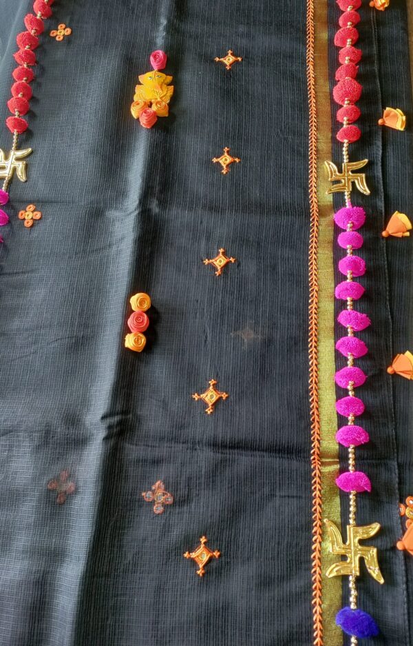 Ghabakala_SKUKOTAN06_Black-Hand-Embroidered-Kota-Doria-Sari-With-Zari-Border