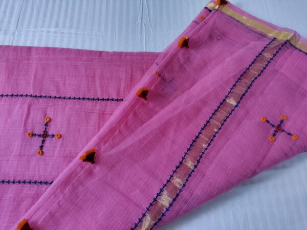 Ghabakala_SKUKOTAN09_Pink-Hand-Embroidered-Kota-Doria-Sari-With-Zari-Border