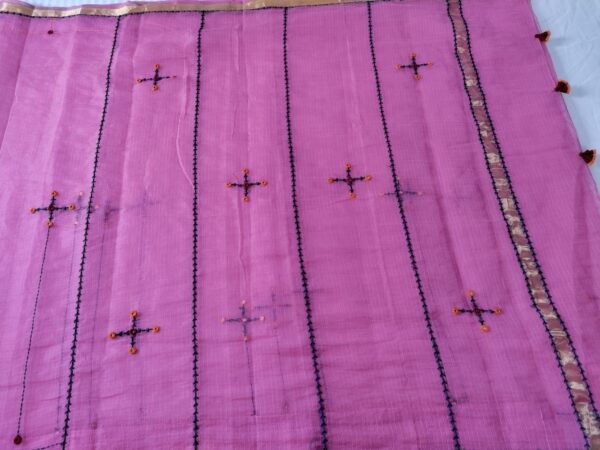 Ghabakala_SKUKOTAN09_Pink-Hand-Embroidered-Kota-Doria-Sari-With-Zari-Border