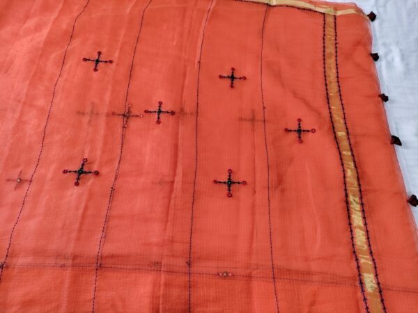 Ghabakala_SKUKOTAN10_Orange-Hand-Embroidered-Kota-Doria-Sari-With-Zari-Border