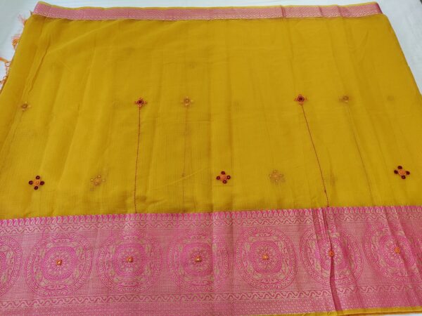 Ghabakala_SKUKOTAW15_Yellow-Hand-Embroidered-Kota-Doria-Sari-With-Pink-Woven-Zari-Border