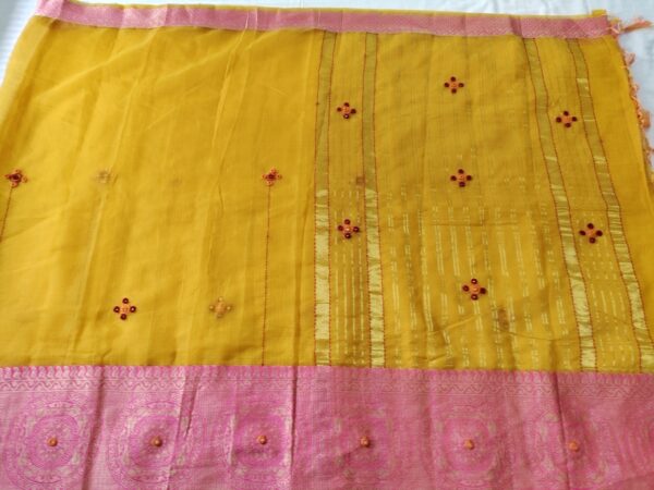 Ghabakala_SKUKOTAW15_Yellow-Hand-Embroidered-Kota-Doria-Sari-With-Pink-Woven-Zari-Border