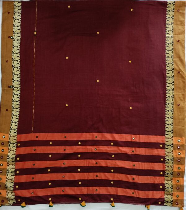 Ghabakala_SKUNARAYANPET02_Maroon-Hand-Embroidered-Mirror-Work-Cotton-Narayanpet-Saree-With-Border