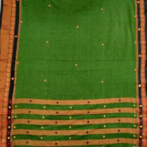 Ghabakala_SKUNARAYANPET05_Green-Hand-Embroidered-Mirror-Work-Cotton-Narayanpet-Saree-With-Border