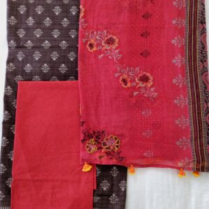 Ghabakala_SKUSUITMATERIAL04_Brown-and-Red-Suit-Material-With-Red-Hand-Embroidered-Dupatta